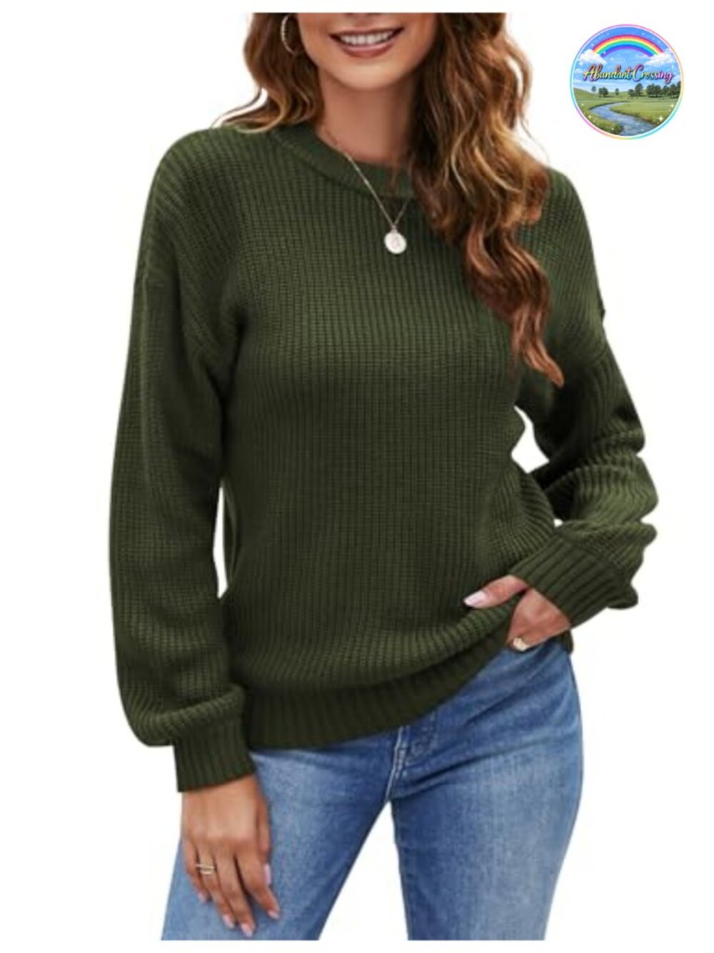 Naggoo Women Long Sleeve Chunky Knit Crew Neck Pullover Sweater